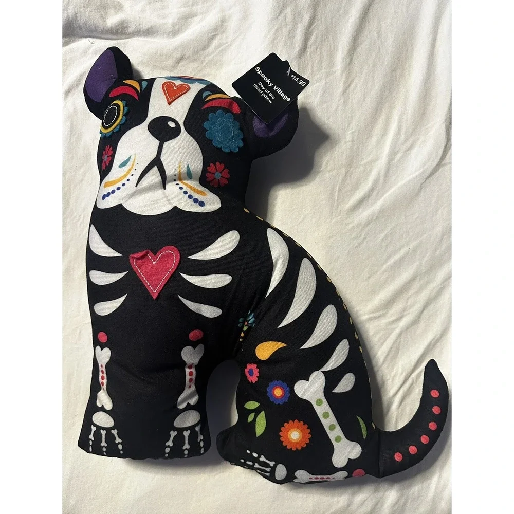 Day Of The Dead Dog Shaped Pillow Día de Los Muertoes